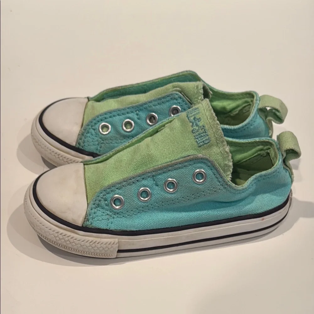 Converse All Star toddler 8 aqua & Green Sneakers slip on tennis shoes